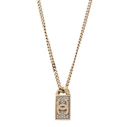 Chanel Crystal Dog Tag Charm Necklace Gold 4 of 7