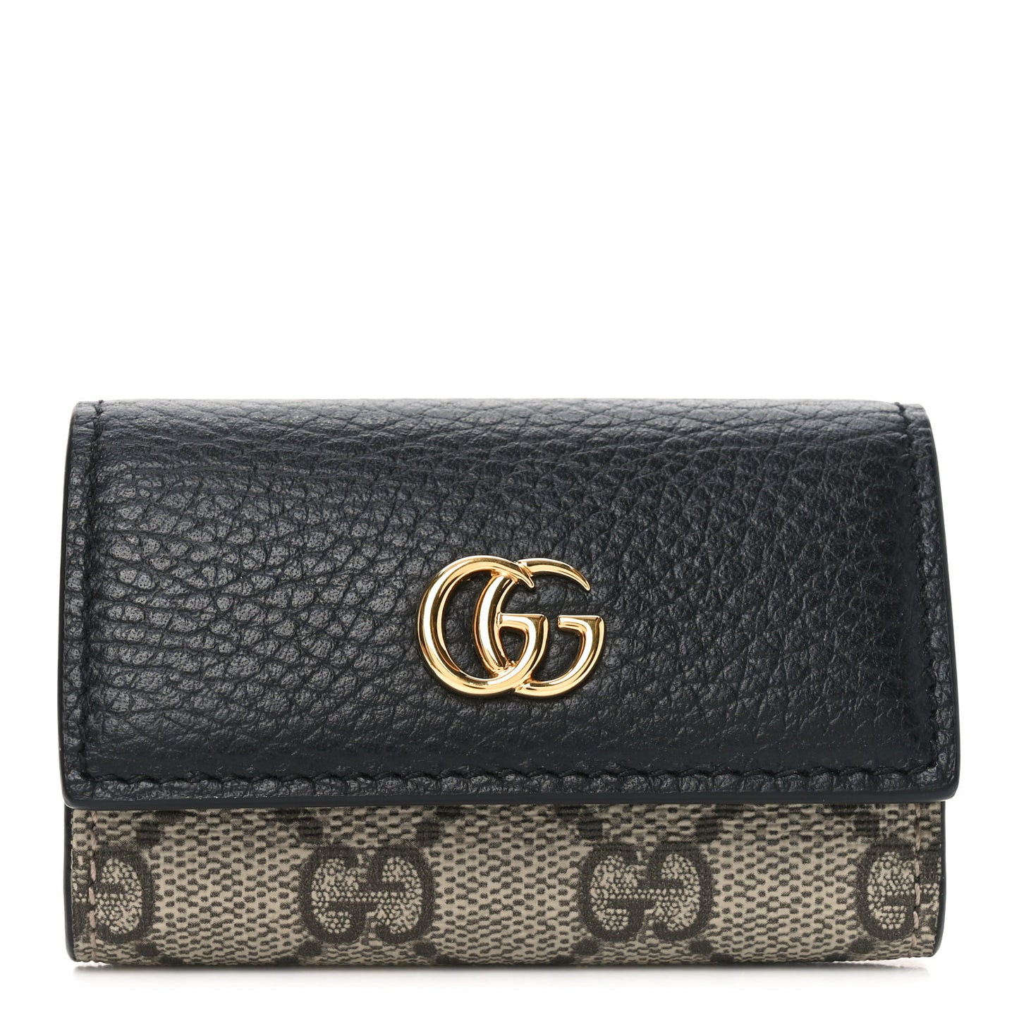 Dollar Calfskin GG Supreme Monogram GG Marmont 6 Key Holder Case Black Beige Ebony