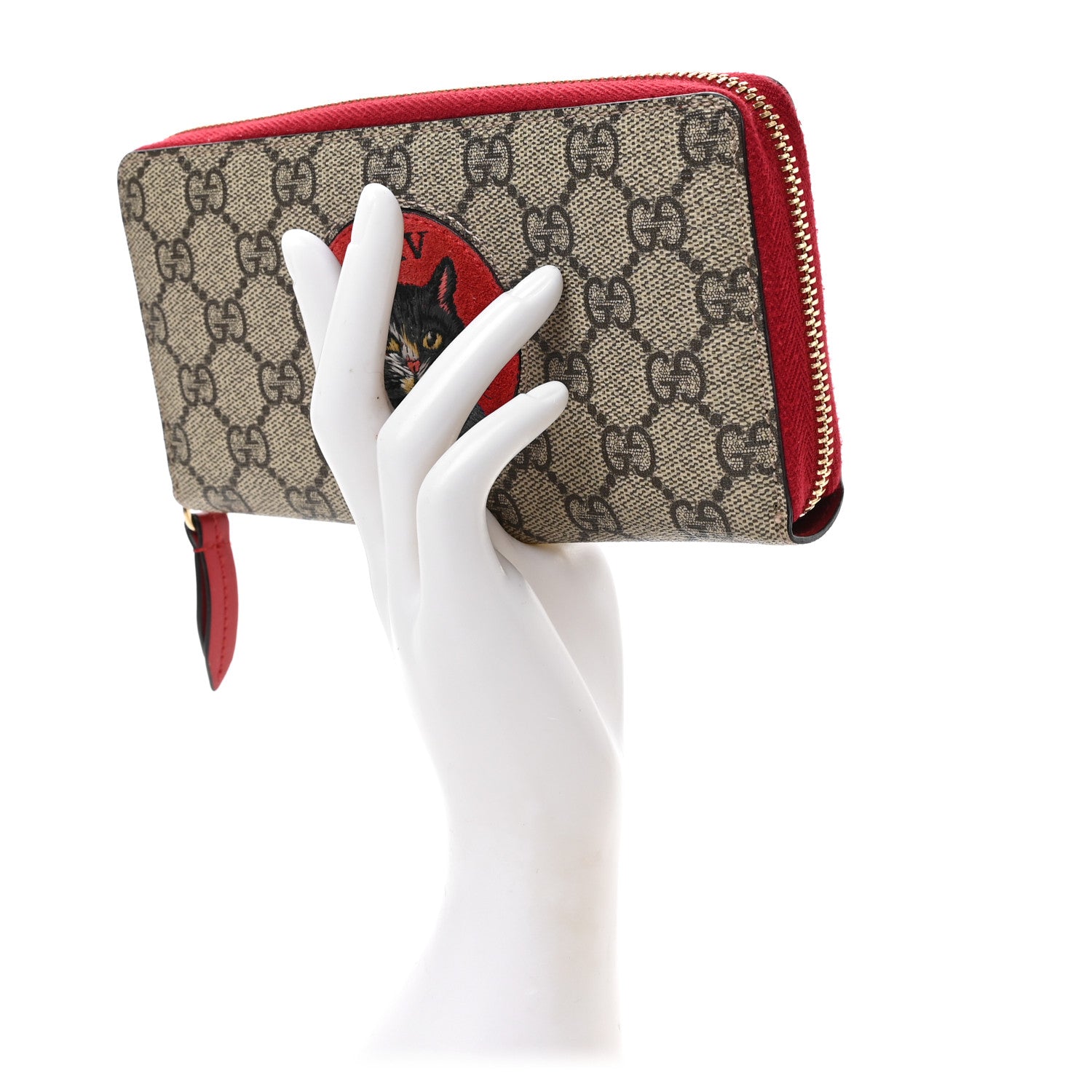 Gucci GG Supreme Monogram Mystic Cat Zip Around Wallet Red 2 of 6