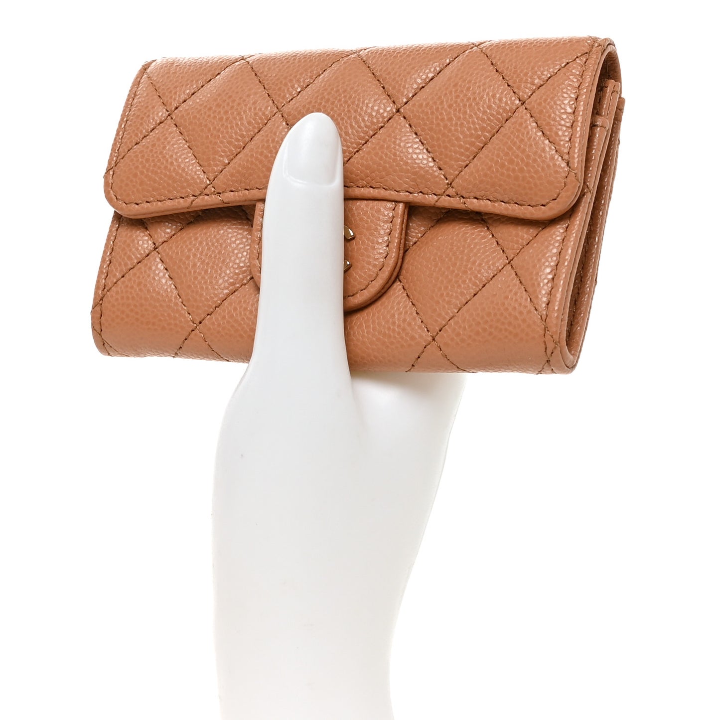 Caviar Quilted Flap Card Holder Wallet Brown