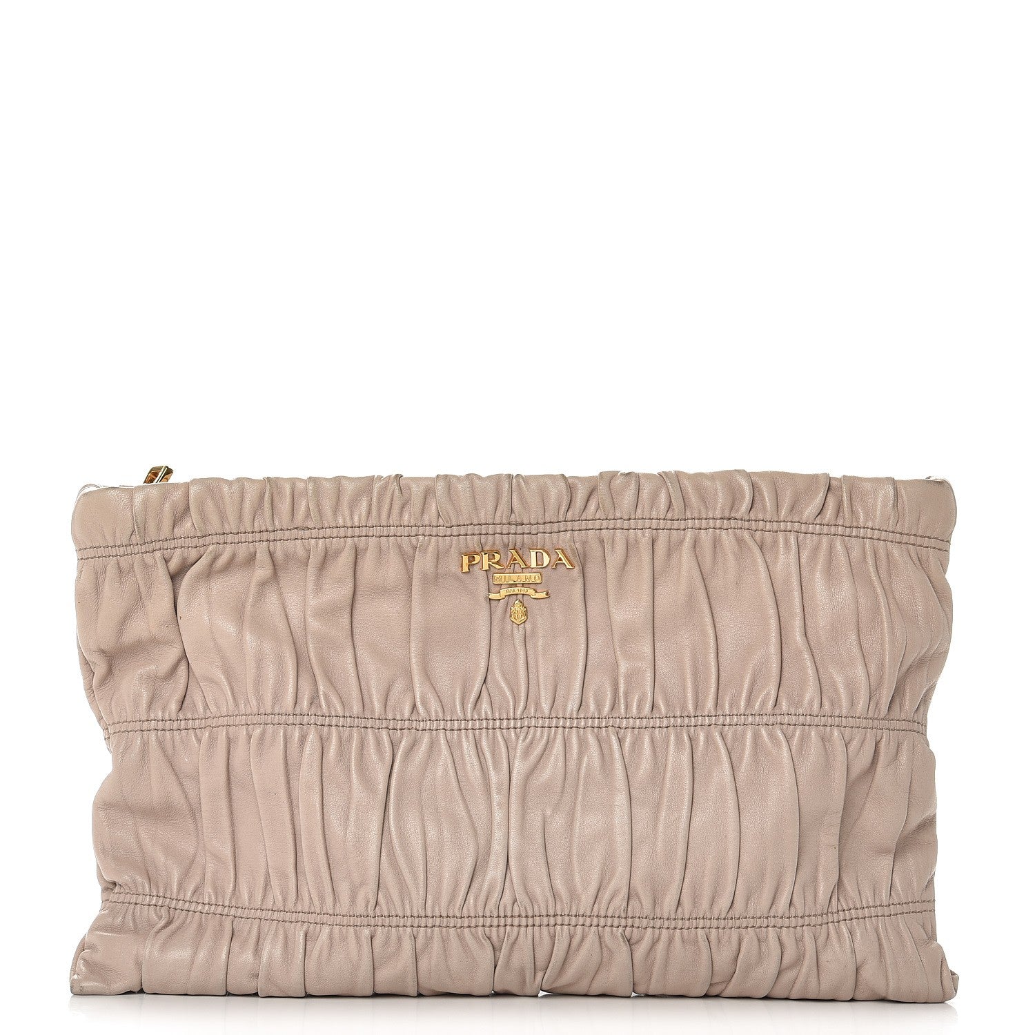 Prada Nappa Gaufre Ruched Clutch Pomice 1 of 14