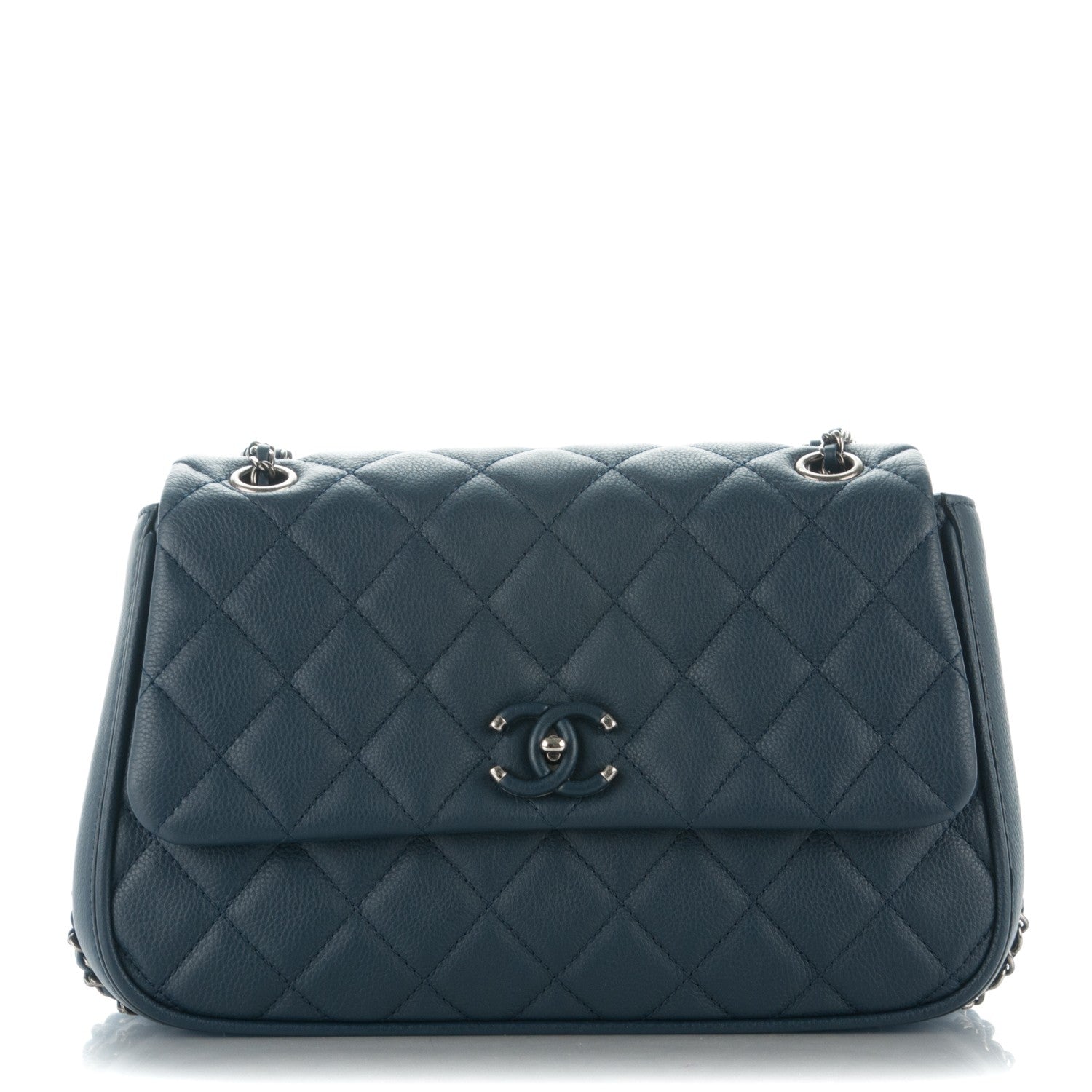 Chanel Calfskin Quilted Medium Frame in Chain Flap Navy 1 of 7
