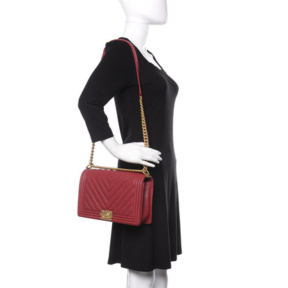 Chanel Caviar Chevron Quilted New Medium Boy Flap Red 2 of 12