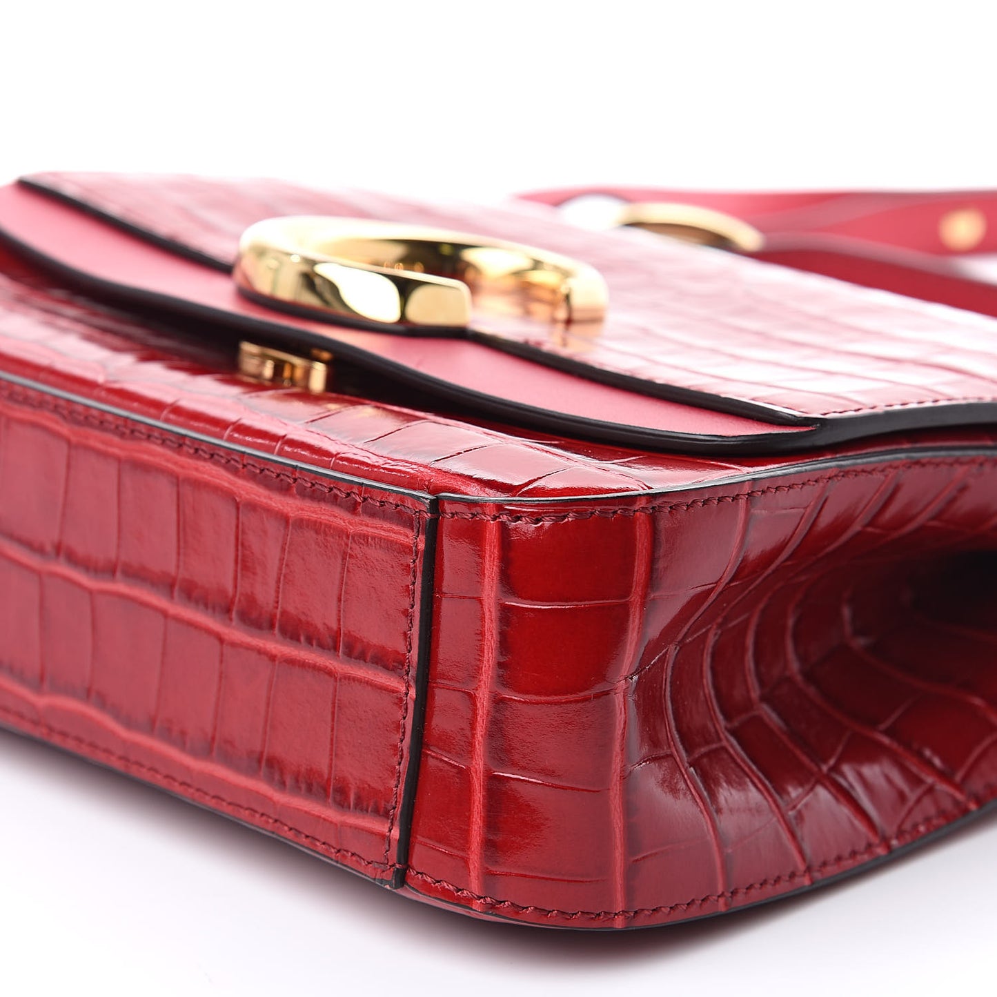 Calfskin Crocodile Embossed C Double Carry Dusky Red