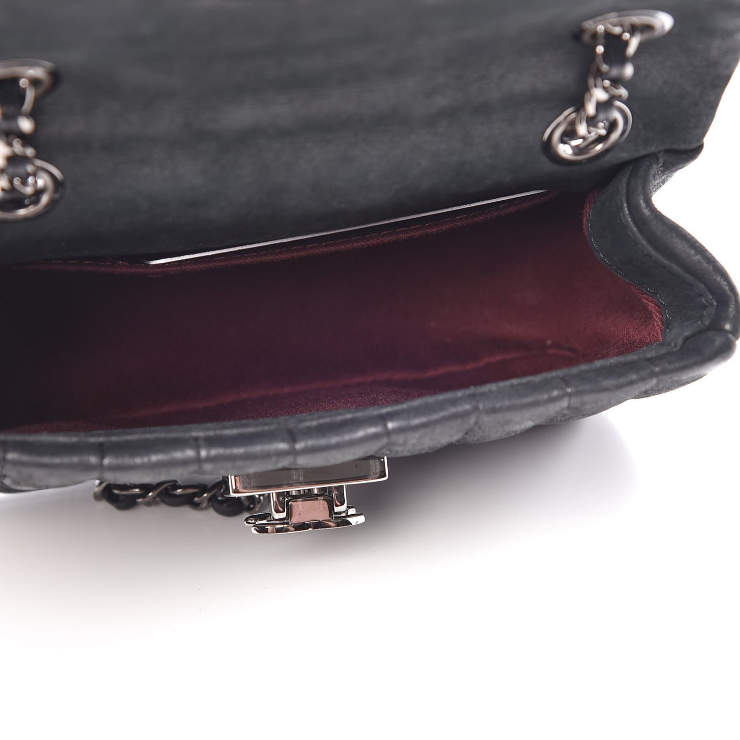 Iridescent Calfskin Square Quilted Mini Flap Black