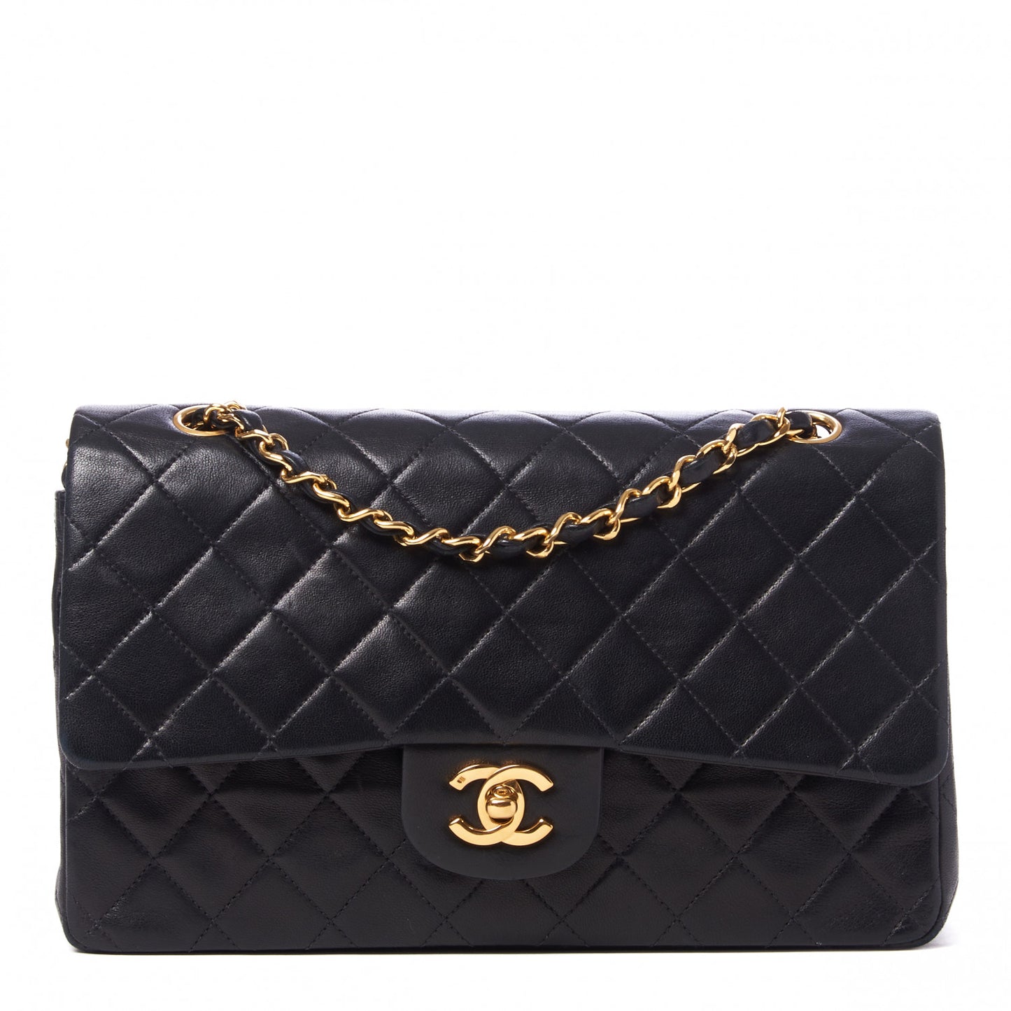 Lambskin Quilted Medium Double Flap Black