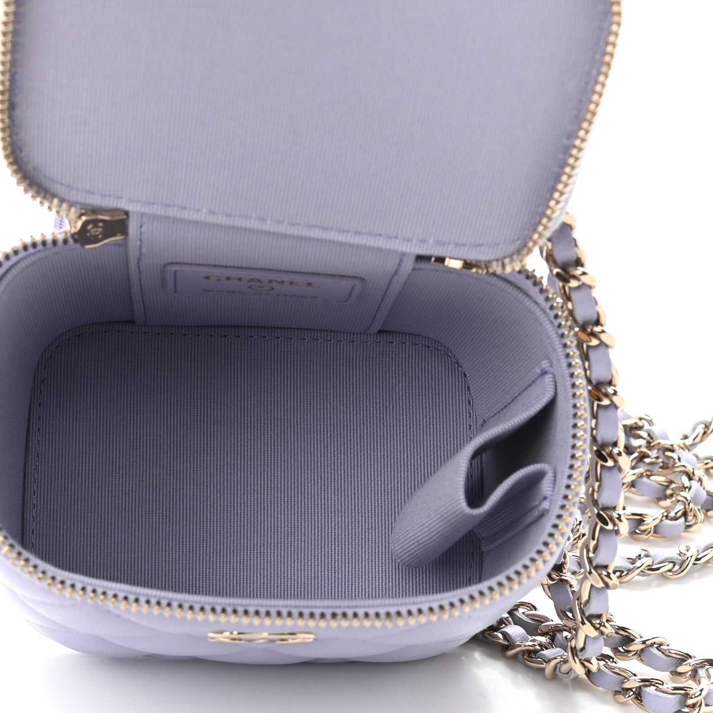 Lambskin Quilted Top Handle Mini Vanity Case With Chain Light Purple