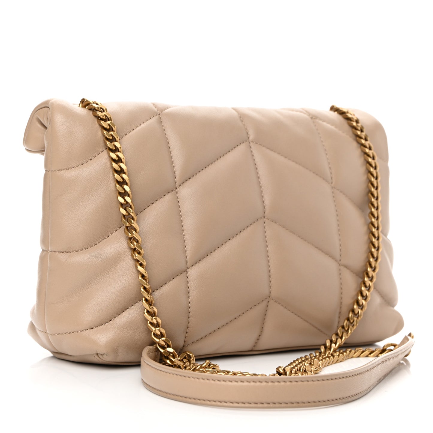 Lambskin Quilted Toy Loulou Puffer Monogram Chain Satchel Nude Powder