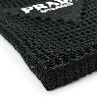 Prada Yarn Raffia Effect Crochet Logo Embroidered Tote Bag Black 7 of 8