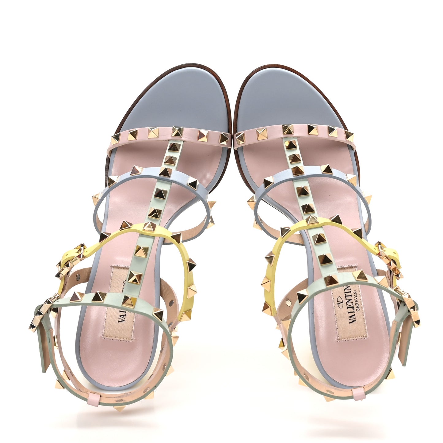 Calfskin Rockstud 90mm City Sandals 38 Sky Rose Green Yellow