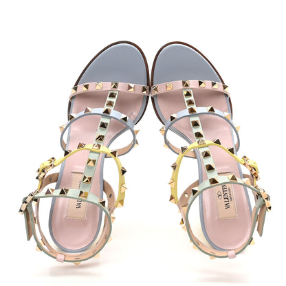Valentino Garavani Calfskin Rockstud 90mm City Sandals 38 Sky Rose Green Yellow 2 of 9