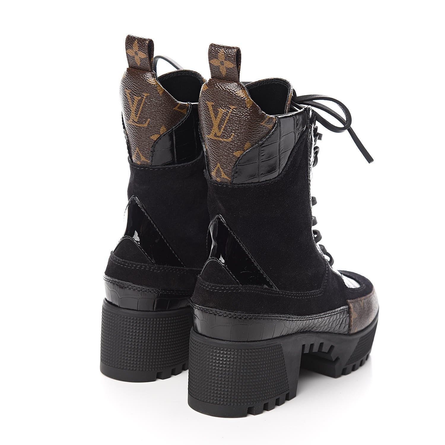 Louis Vuitton Suede Calfskin Monogram Laureate Platform Desert Boots 35 Black 4 of 9