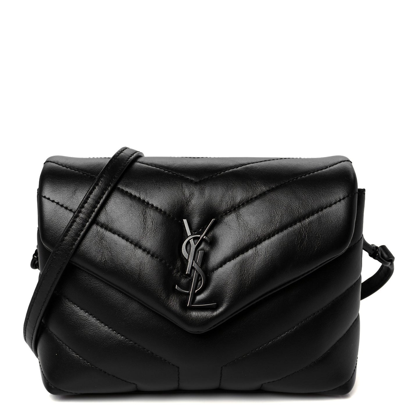 Calfskin Y Quilted Monogram Monochrome Toy Loulou Crossbody Bag Black