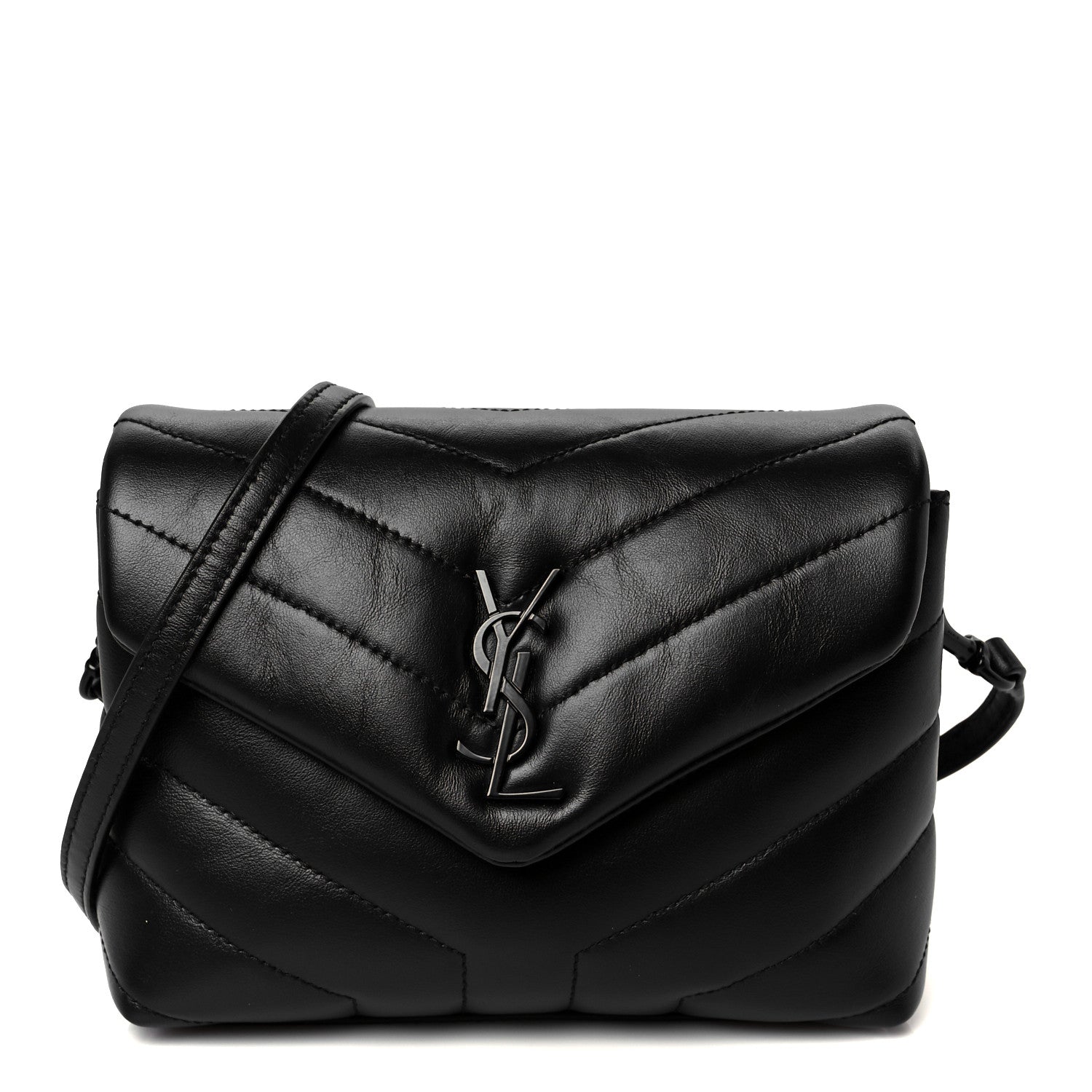 Saint Laurent Calfskin Y Quilted Monogram Monochrome Toy Loulou Crossbody Bag Black 1 of 11