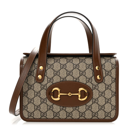 Gucci GG Supreme Monogram Azalea Calfskin Mini Horsebit 1955 Foldover Top Handle Bag Beige Ebony Brown Sugar 1 of 11