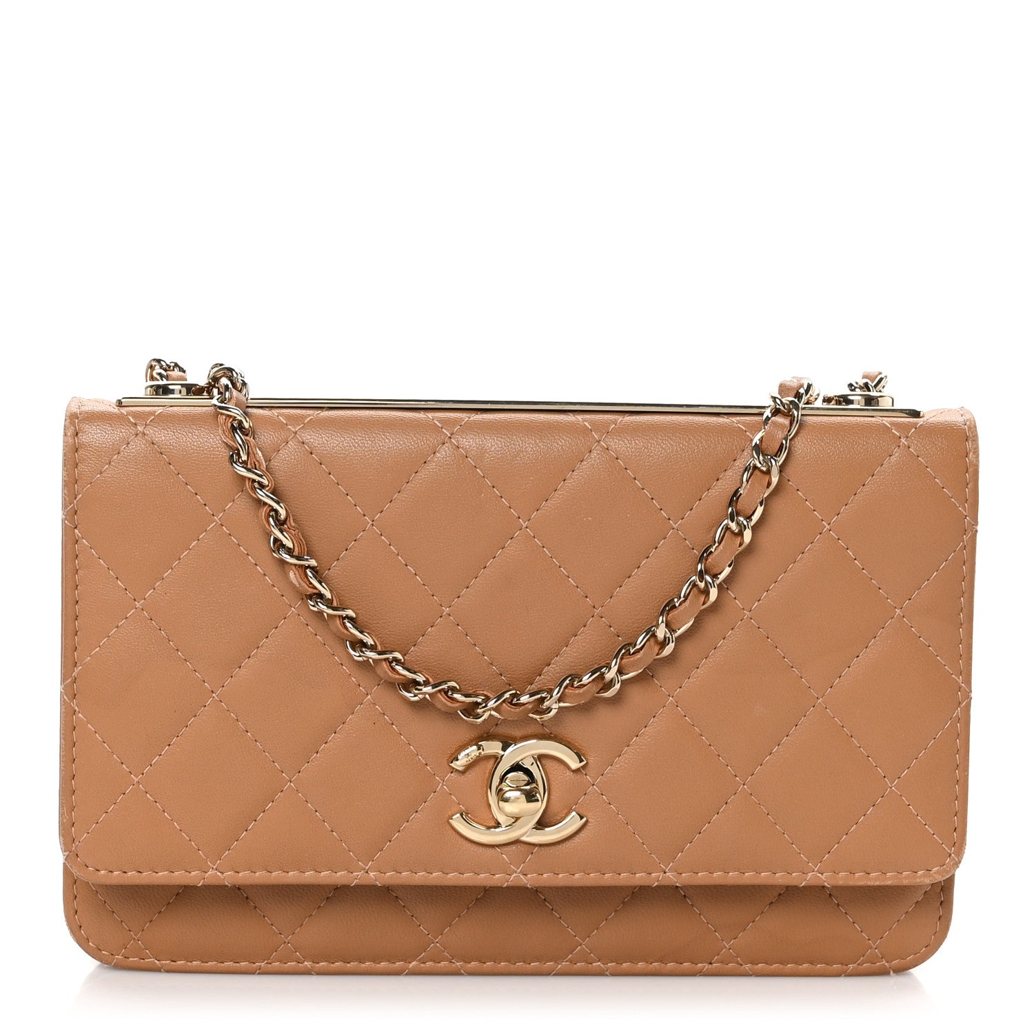 Chanel Lambskin Quilted Trendy CC Wallet On Chain WOC Camel 1 of 11