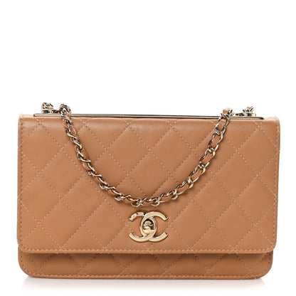 Chanel Lambskin Quilted Trendy CC Wallet On Chain WOC Camel 1 of 11
