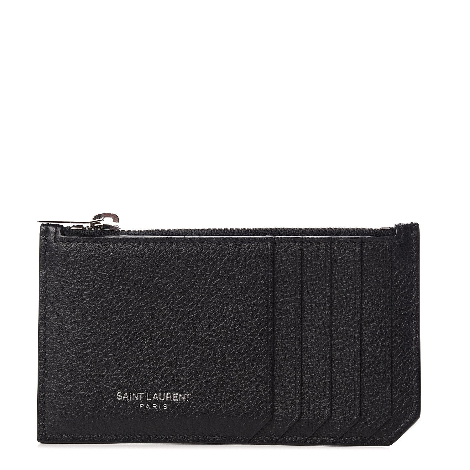 Saint Laurent Grained Calfskin 5 Fragments Zip Pouch Card Holder Black 1 of 9