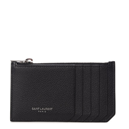 Saint Laurent Grained Calfskin 5 Fragments Zip Pouch Card Holder Black 1 of 9