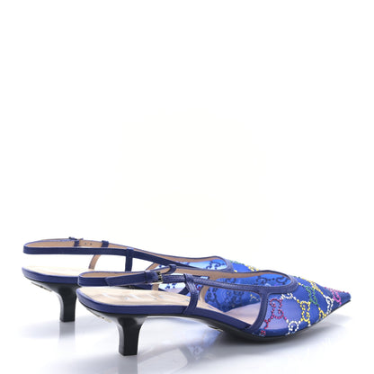 Gucci Tela Retino Nappa Charlotte Crystal GG Monogram Square G 35mm Slingback Pumps 39.5 Splash Net Blue Witch 4 of 7
