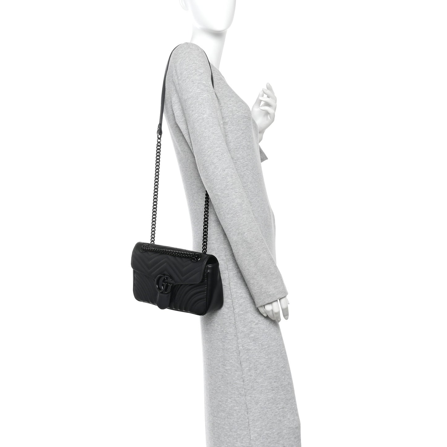 Calfskin Matelasse Monochrome Small GG Marmont Shoulder Bag Black Black