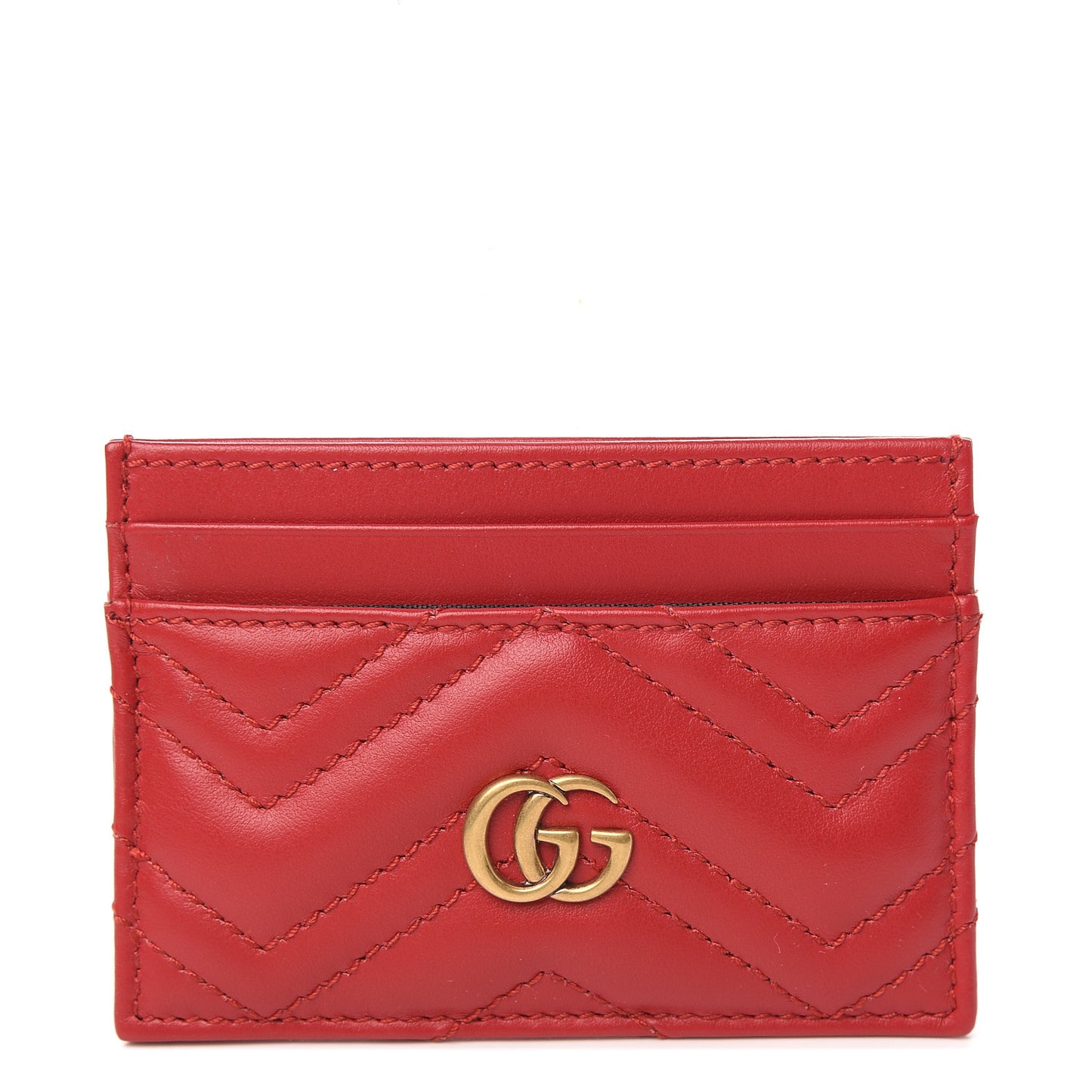 Calfskin Matelasse GG Marmont Card Holder Hibiscus Red