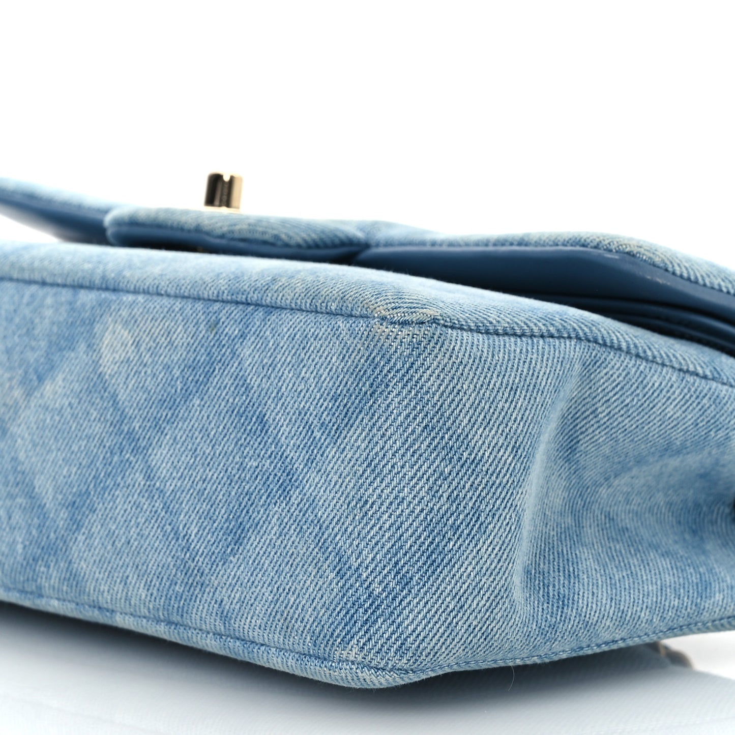 Printed Denim Quilted Mini Rectangular Flap Light Blue
