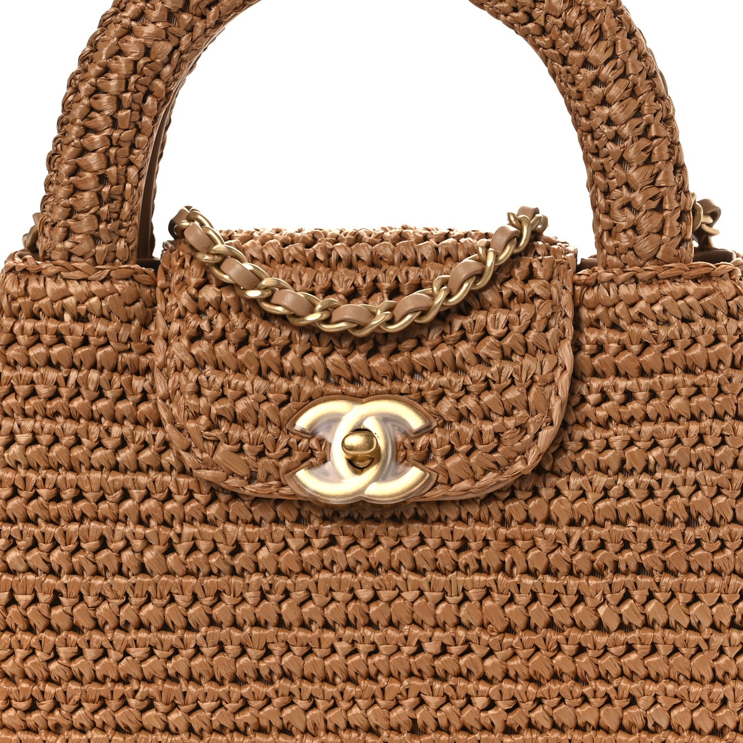Braided Raffia Nano Kelly Flap Bag Dark Beige