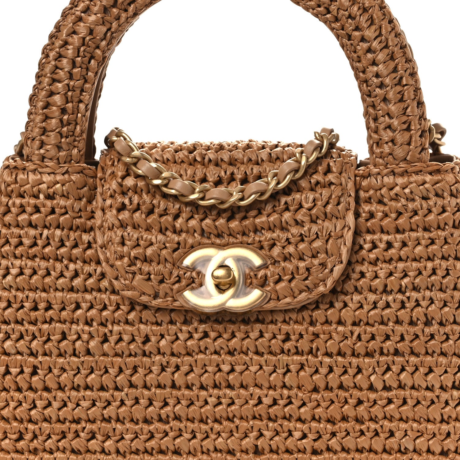 Chanel Braided Raffia Nano Kelly Flap Bag Dark Beige 8 of 13