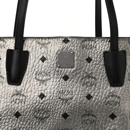 MCM Metallic Visetos Medium Shopper Tote Silver 6 of 13
