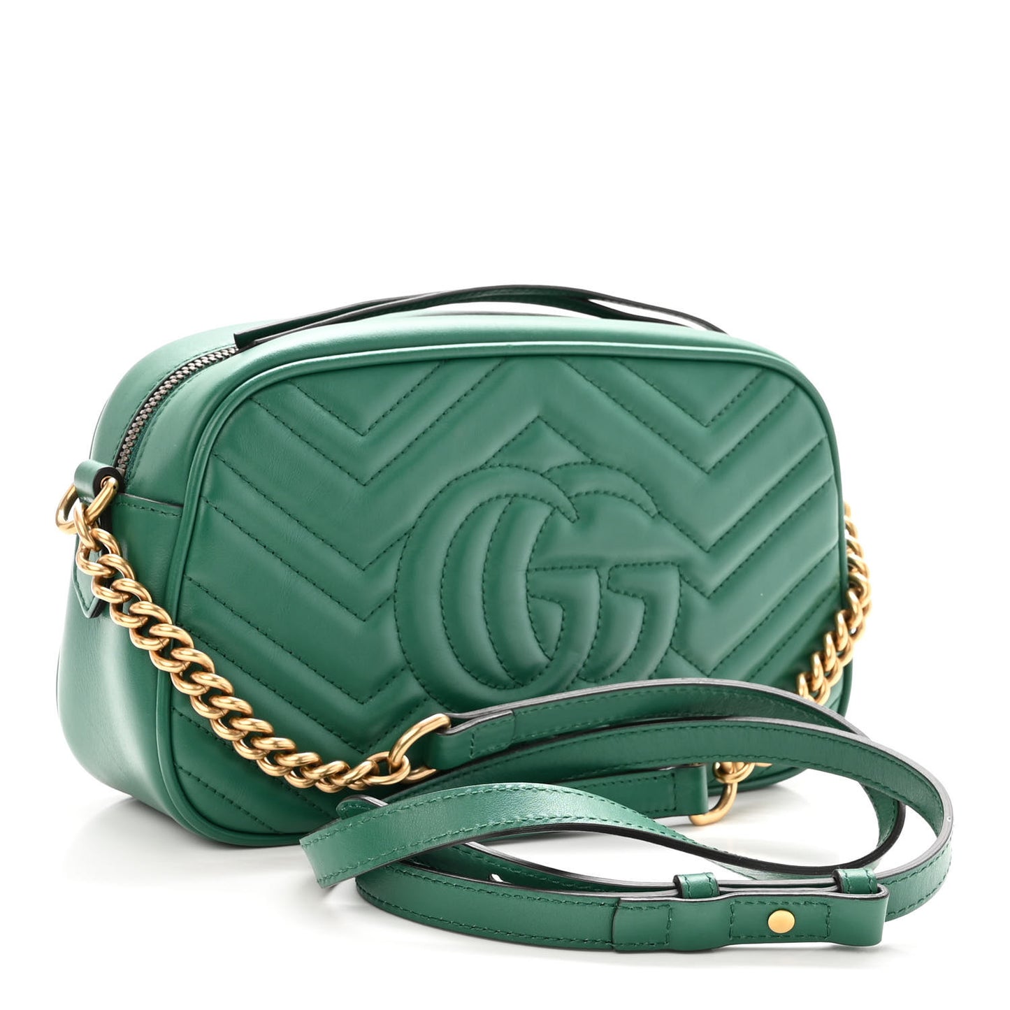Calfskin Matelasse Small GG Marmont Chain Shoulder Bag Emerald Green