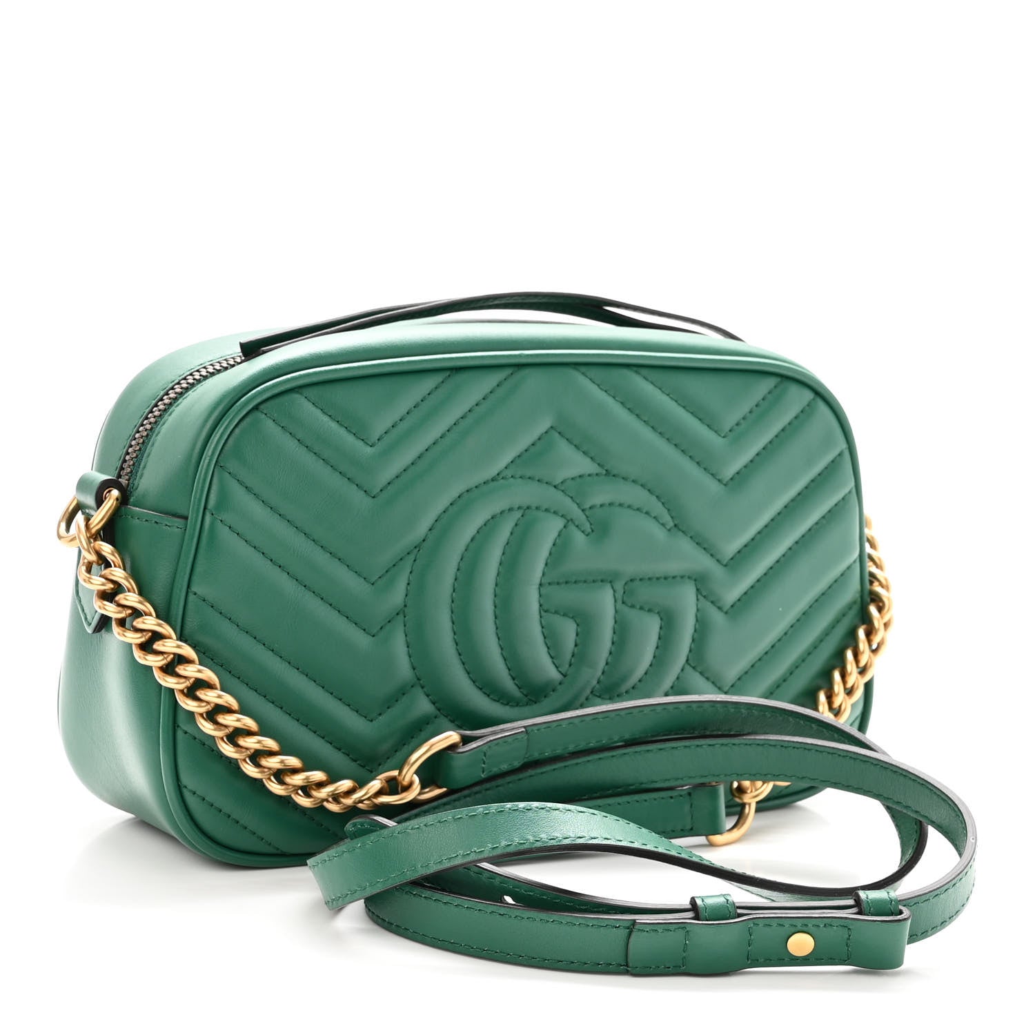Gucci Calfskin Matelasse Small GG Marmont Chain Shoulder Bag Emerald Green 3 of 10