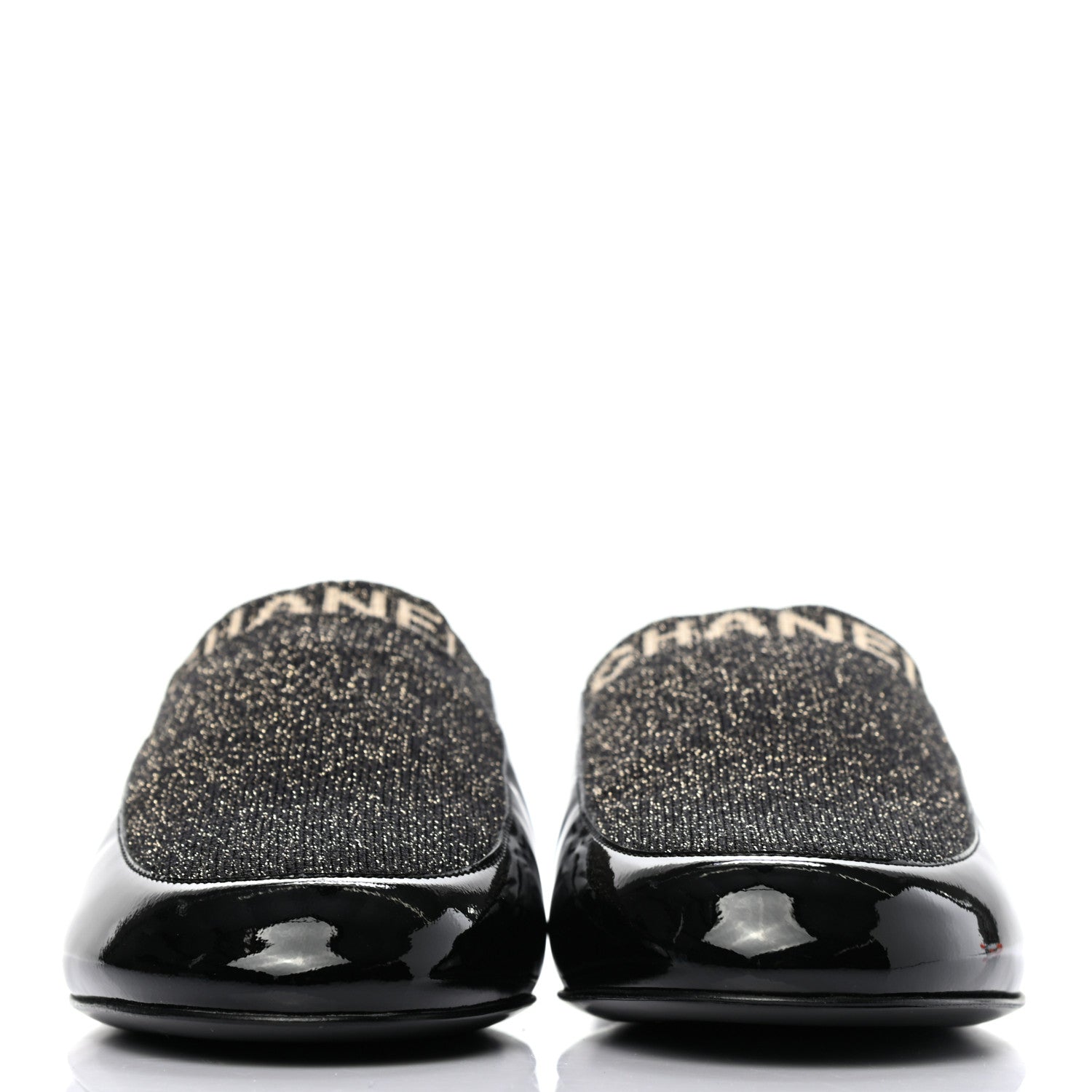Chanel Fabric Patent Calfskin Mules 36.5 Black Gold 2 of 8