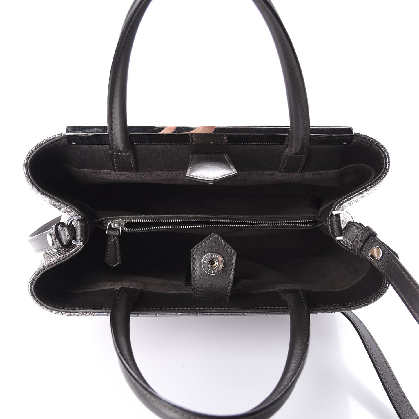 Metallic Calfskin Crocodile Embroidered Petite 2Jours Tote Silver Mirror