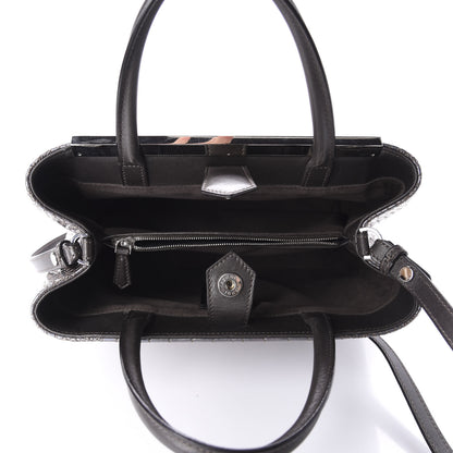 Fendi Metallic Calfskin Crocodile Embroidered Petite 2Jours Tote Silver Mirror 5 of 15