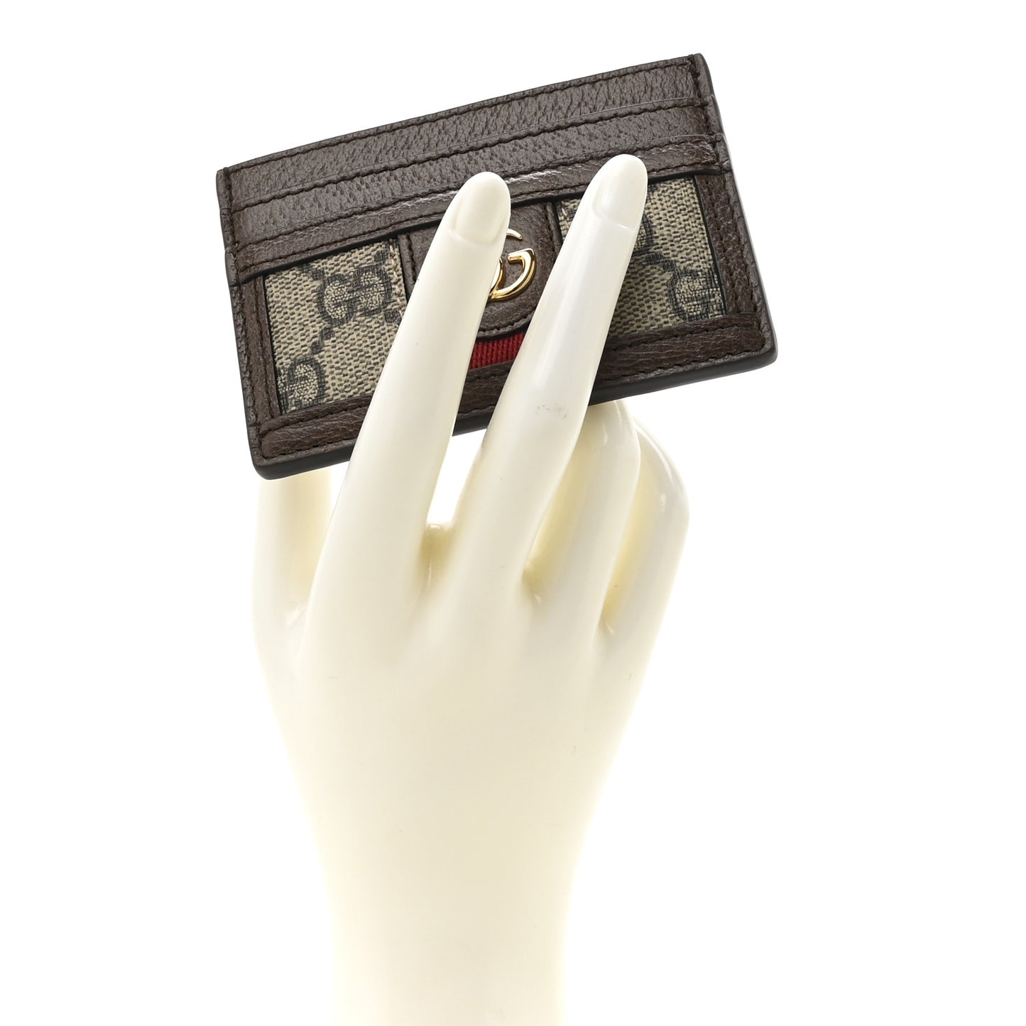 GG Supreme Monogram Textured Dollar Calfskin Ophidia Card Holder Beige Ebony New Acero