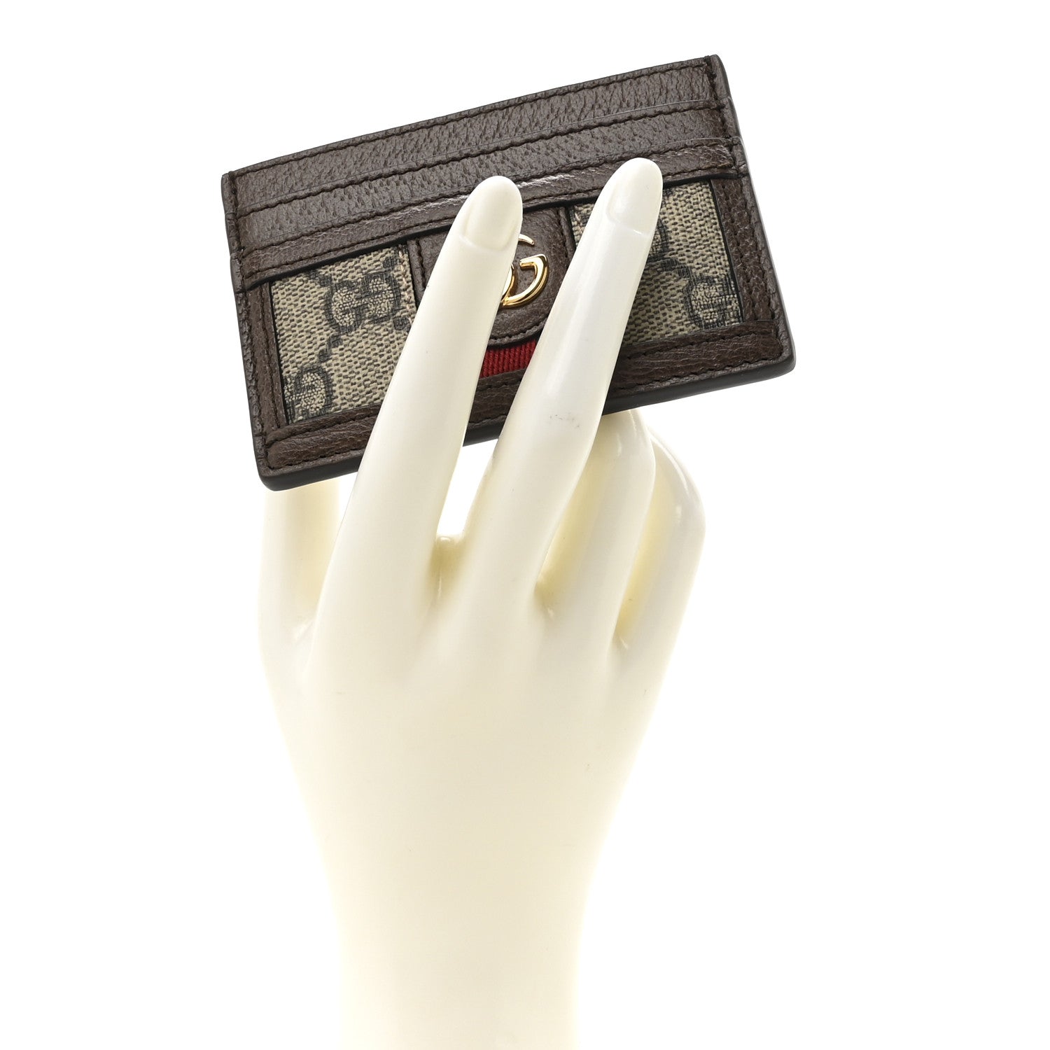 Gucci GG Supreme Monogram Textured Dollar Calfskin Ophidia Card Holder Beige Ebony New Acero 2 of 7