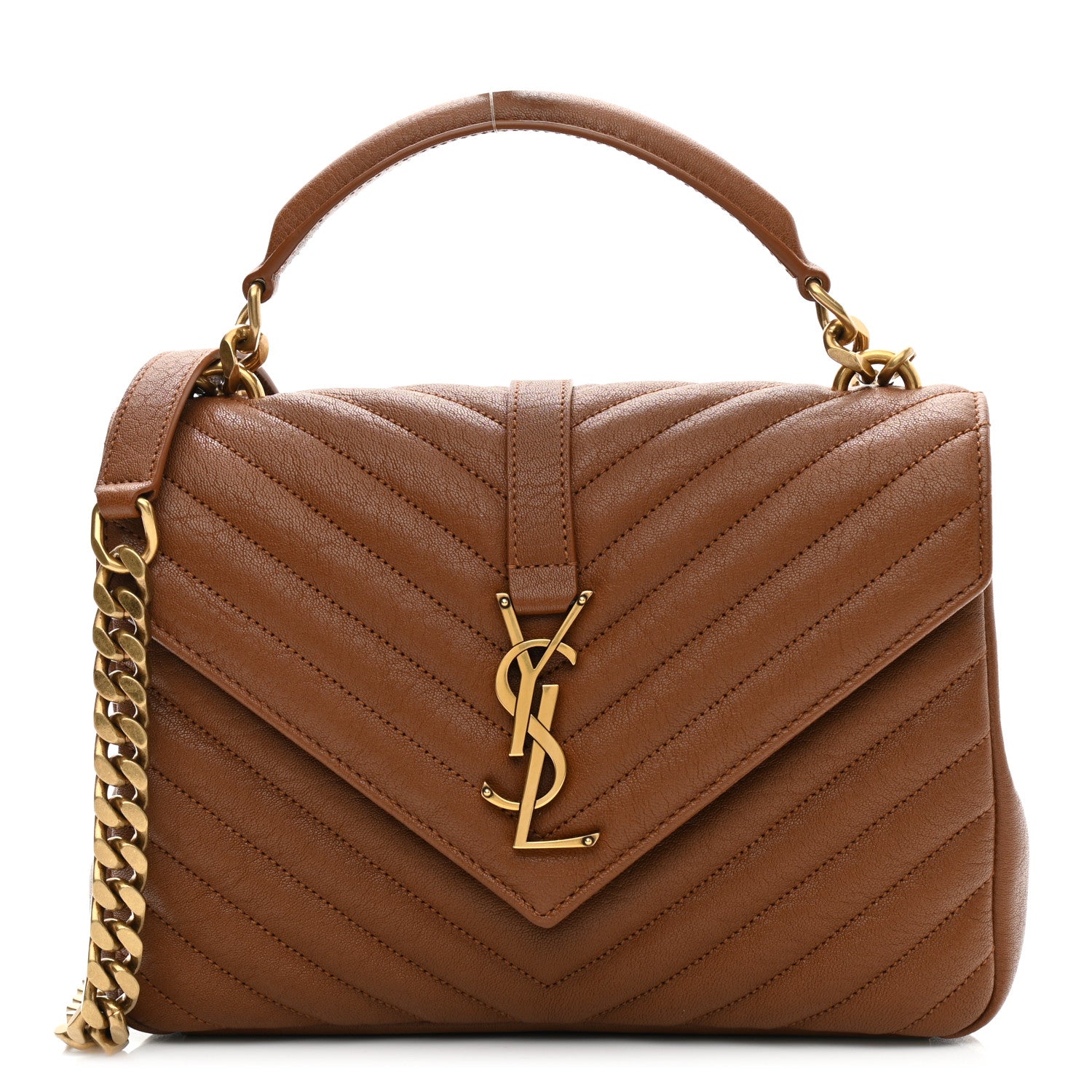 Saint Laurent Sheepskin Matelasse Chevron Monogram Medium College Bag Brick 1 of 10