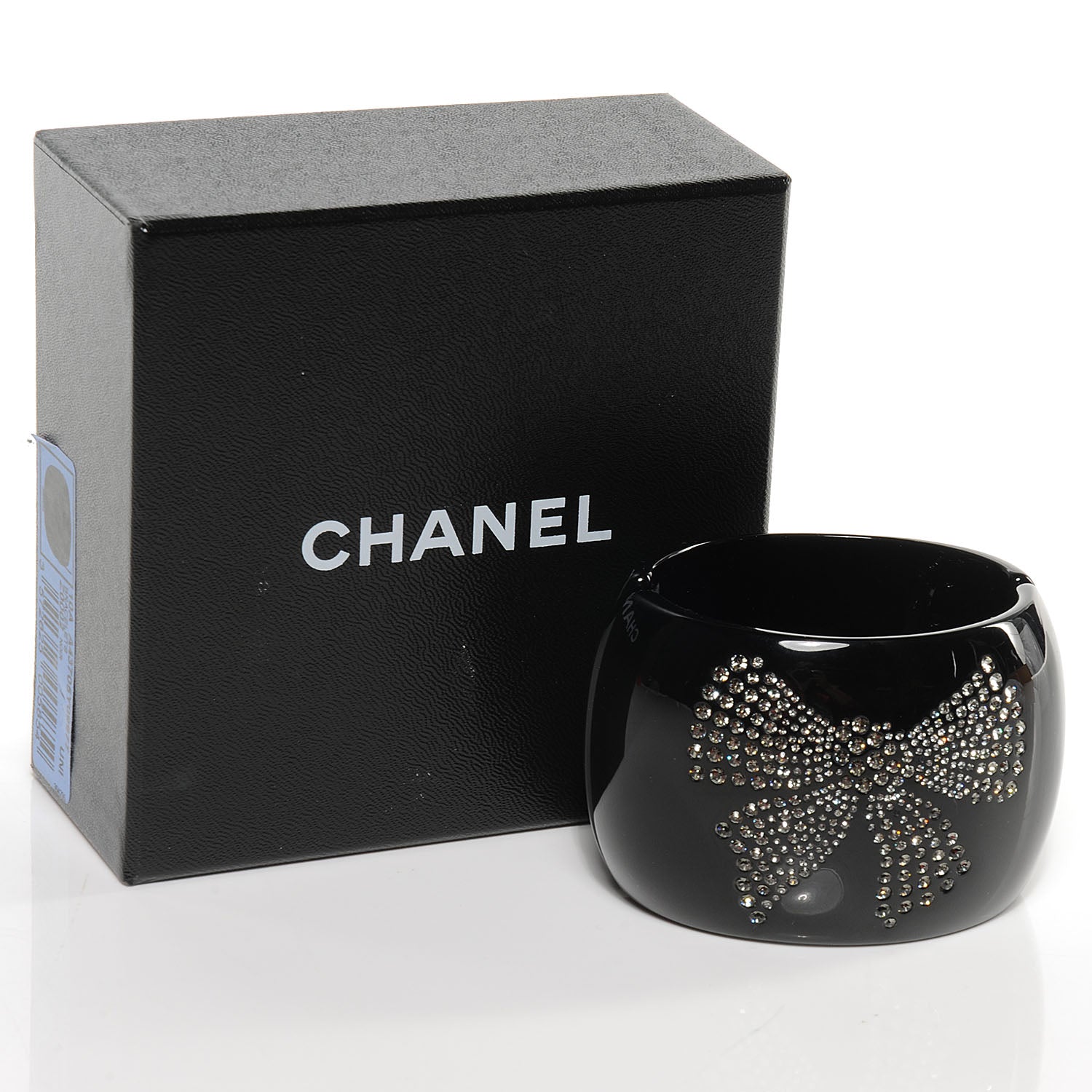 Chanel Resin Crystal CC Bow Wide Cuff Black 6 of 6