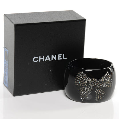 Chanel Resin Crystal CC Bow Wide Cuff Black 6 of 6