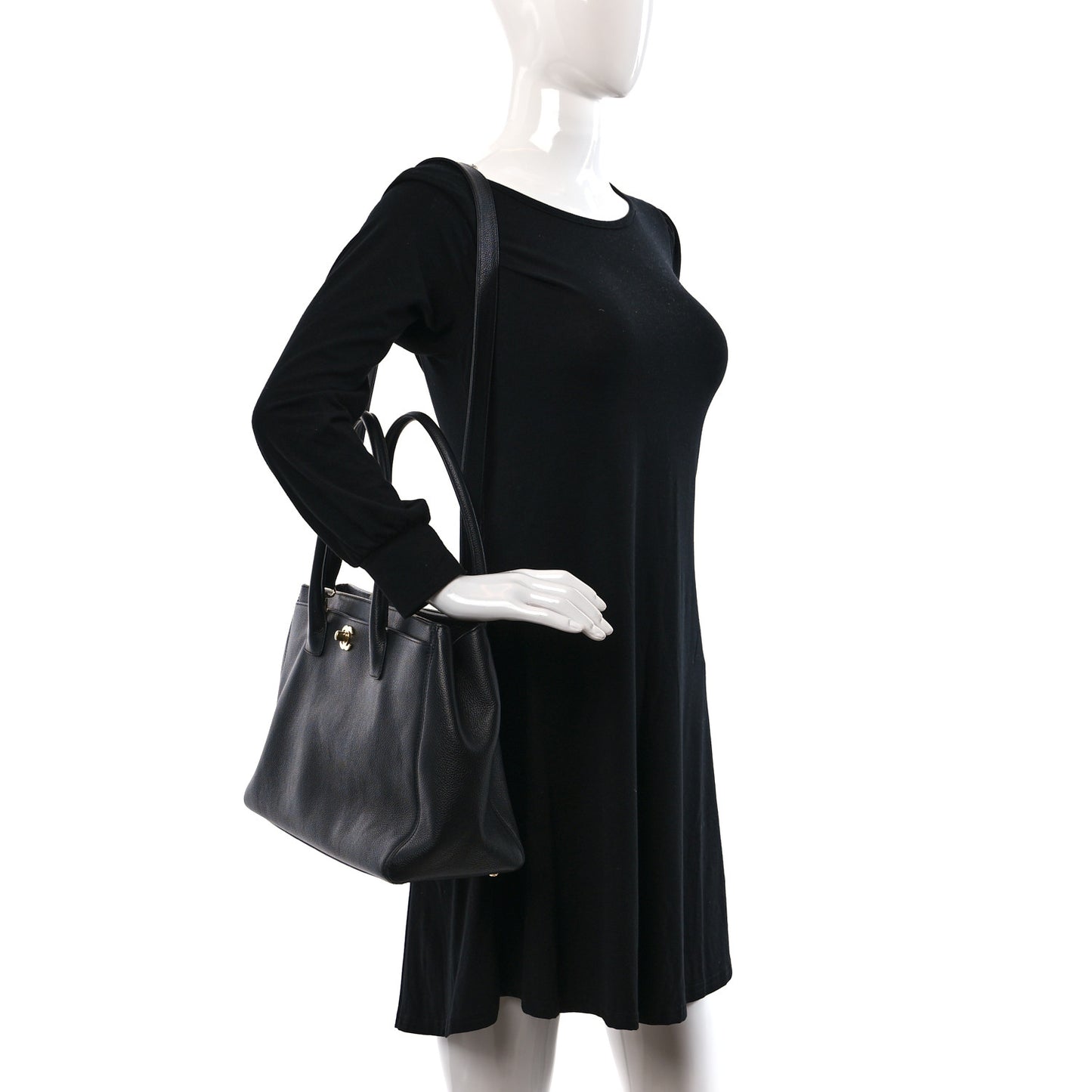 Calfskin Cerf Executive Shopper Tote Black