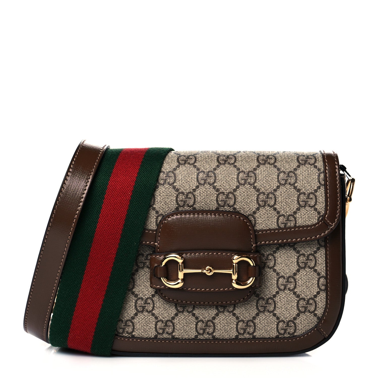 Gucci GG Supreme Monogram Web Mini Horsebit 1955 Shoulder Bag Beige Brown Sugar 1 of 12
