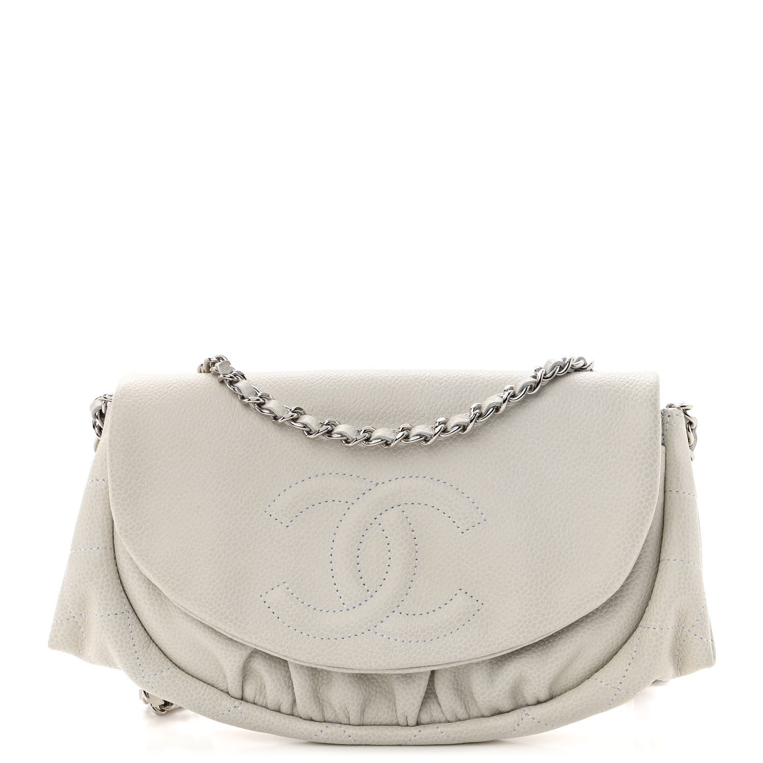 Chanel Caviar Half Moon Wallet On Chain WOC White 1 of 10