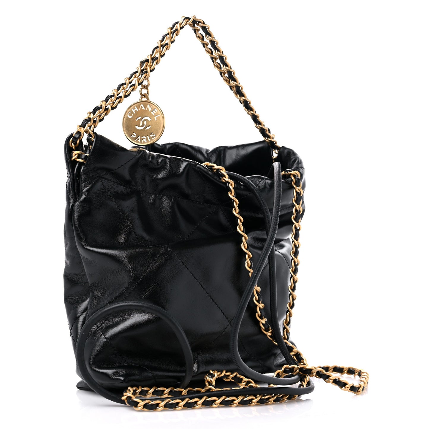 Shiny Calfskin Quilted Mini Chanel 22 Black