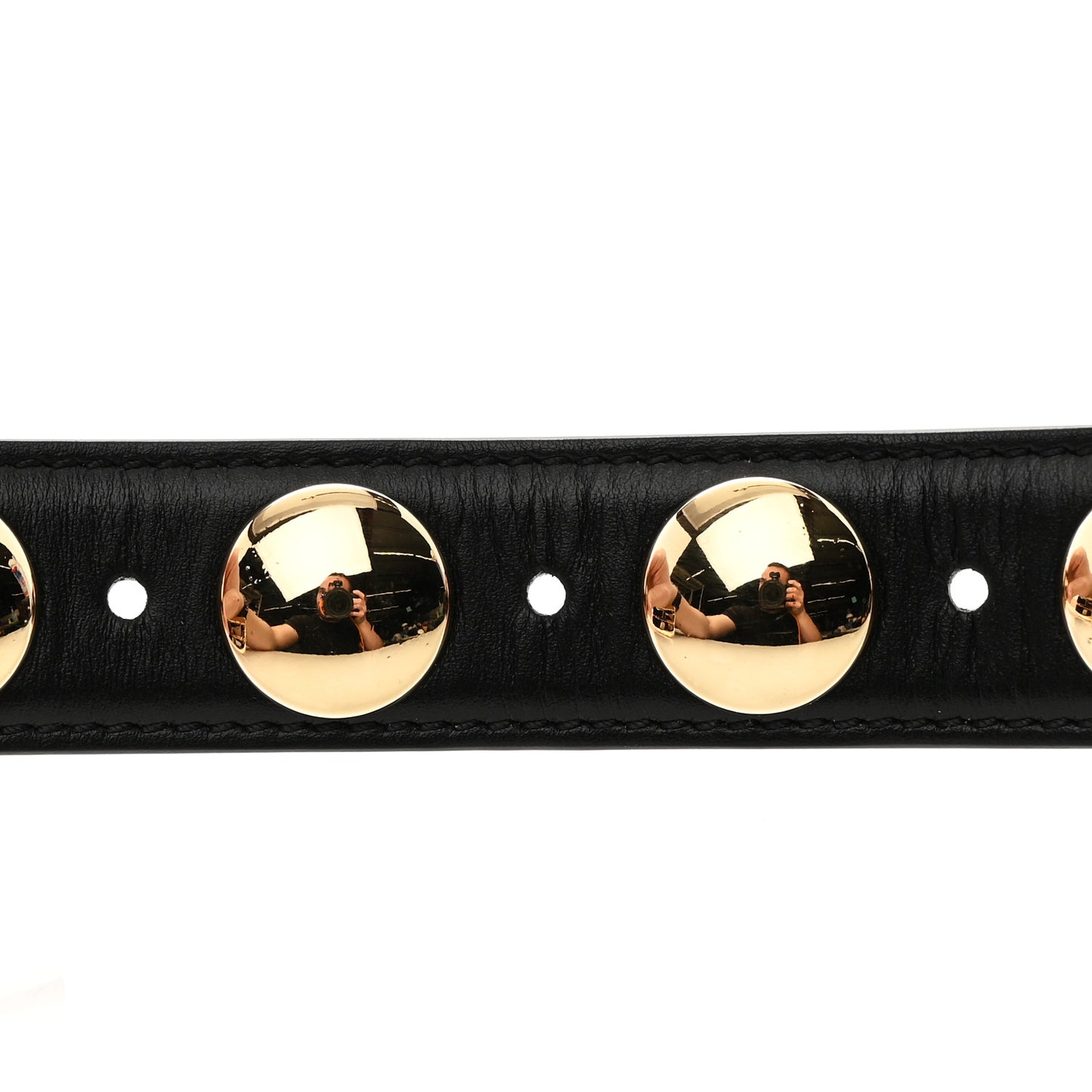 Calfskin Studded Benny Belt 90 Black Gold