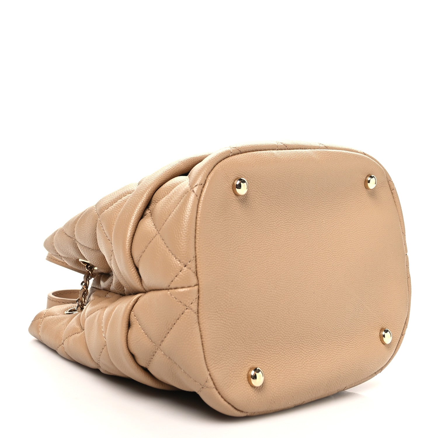 Chanel Caviar Quilted Rolled Up Bucket Drawstring Bag Beige 4 of 13