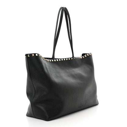 Valentino Garavani Grained Calfskin Rockstud Shoulder Tote Black 3 of 13