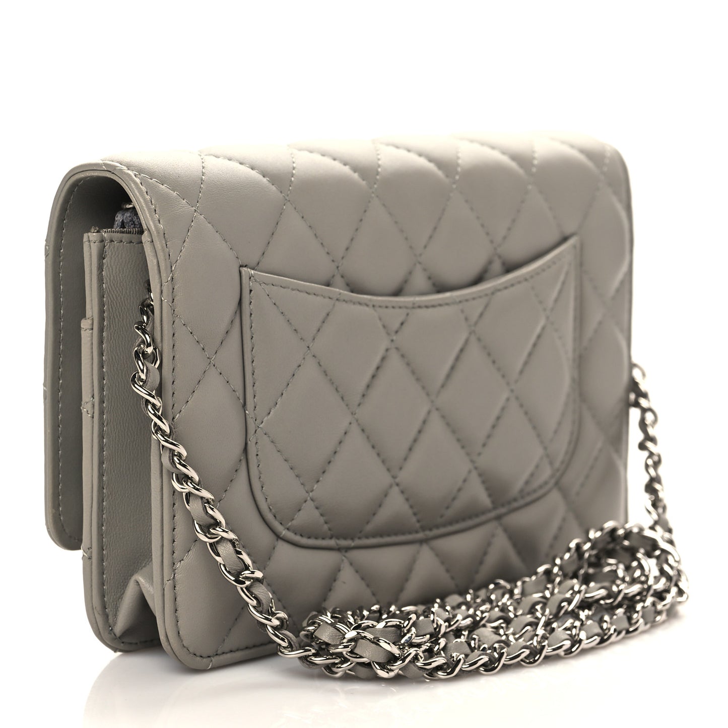Lambskin Quilted Wallet On Chain WOC Grey