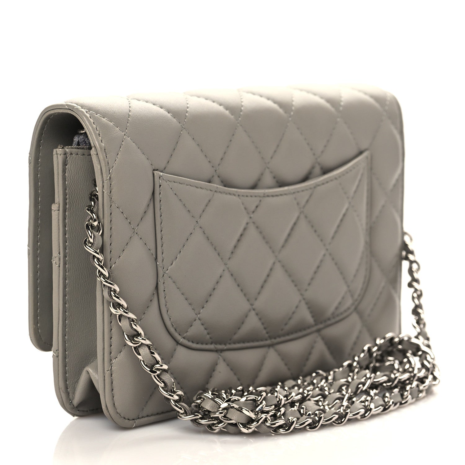 Chanel Lambskin Quilted Wallet On Chain WOC Grey 3 of 10