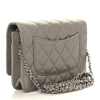 Chanel Lambskin Quilted Wallet On Chain WOC Grey 3 of 10
